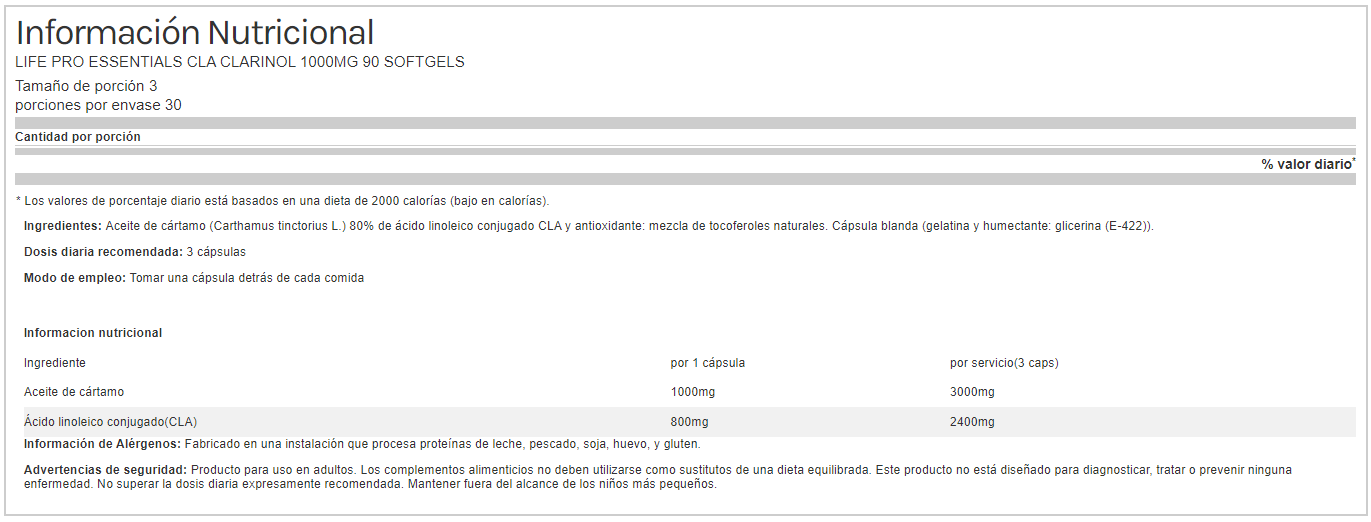 Life Pro Essentials Cla Clarinol 1000mg 90 Softgels