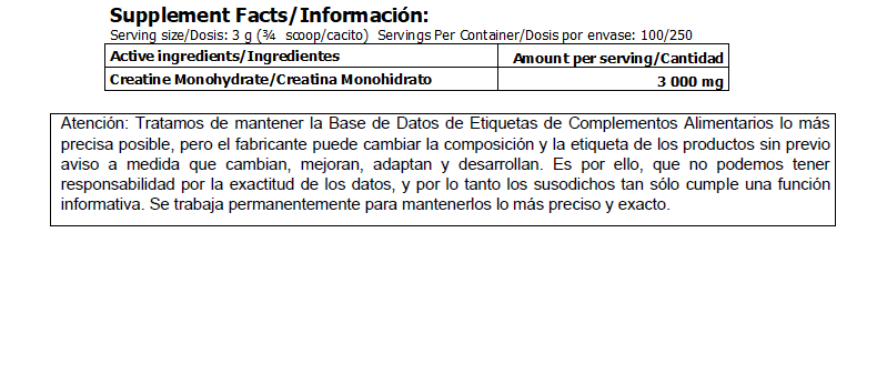 creatina monohidrato amix valor nutricional