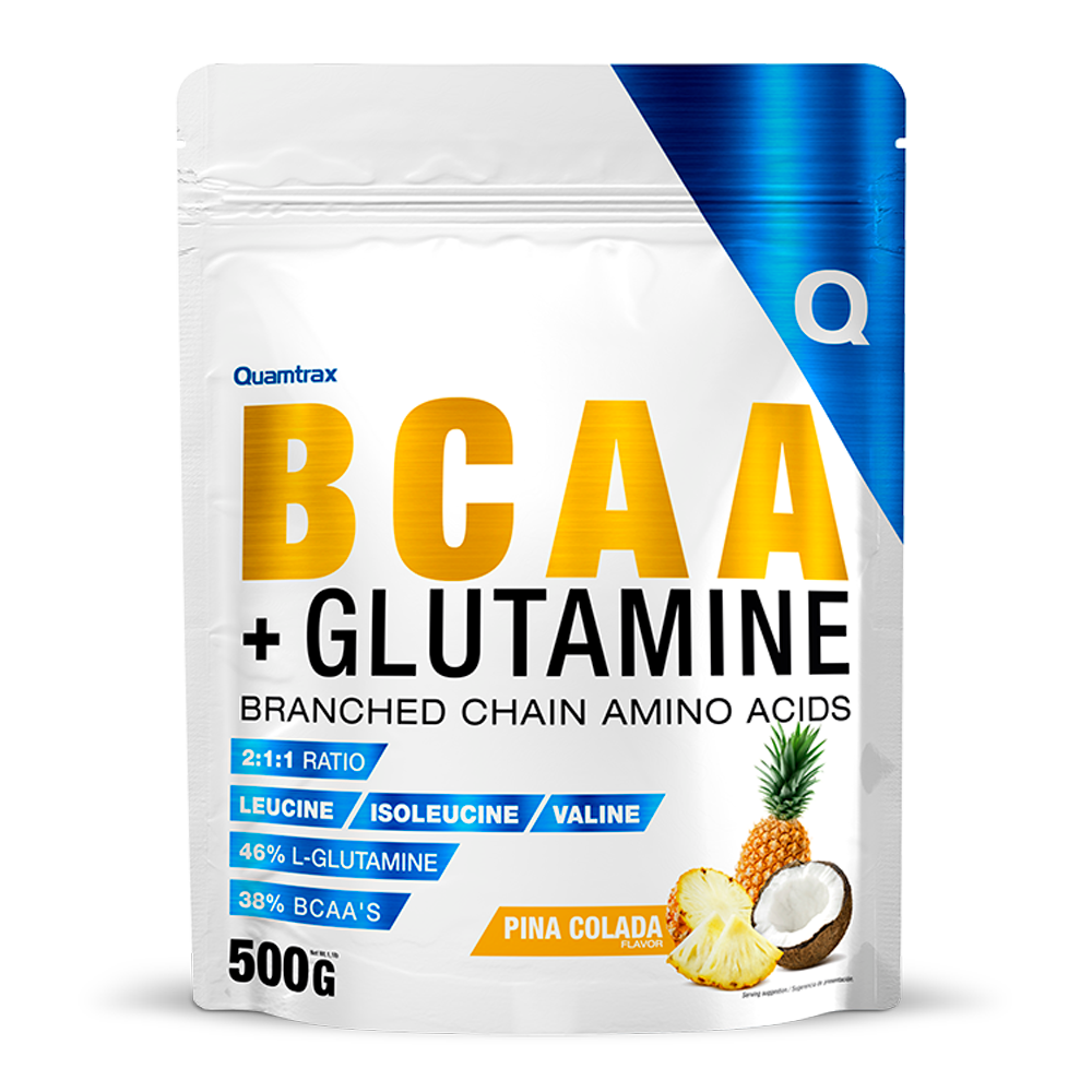 BCAA + Glutamina quamtrax 500g leucina isoleucina valina